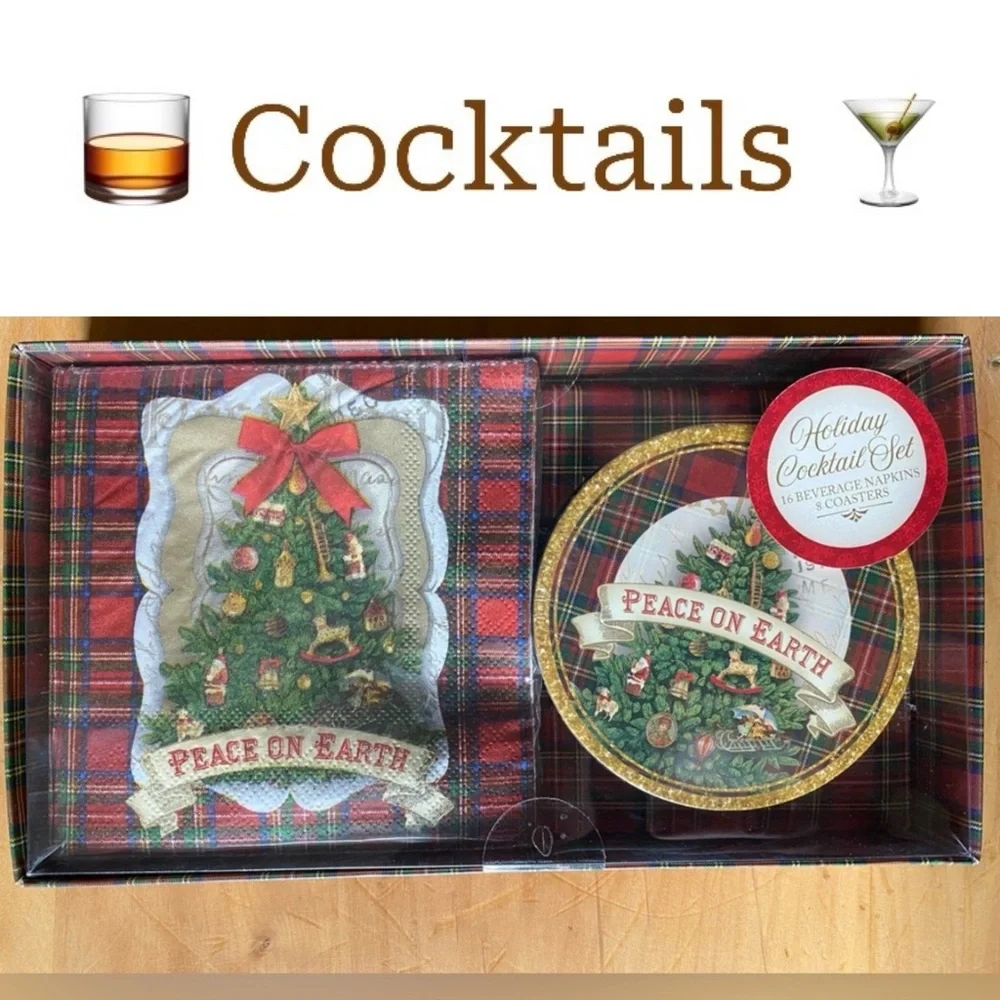 Punch Studio Peace On Earth Holiday Cocktail Napkins & Coasters Set